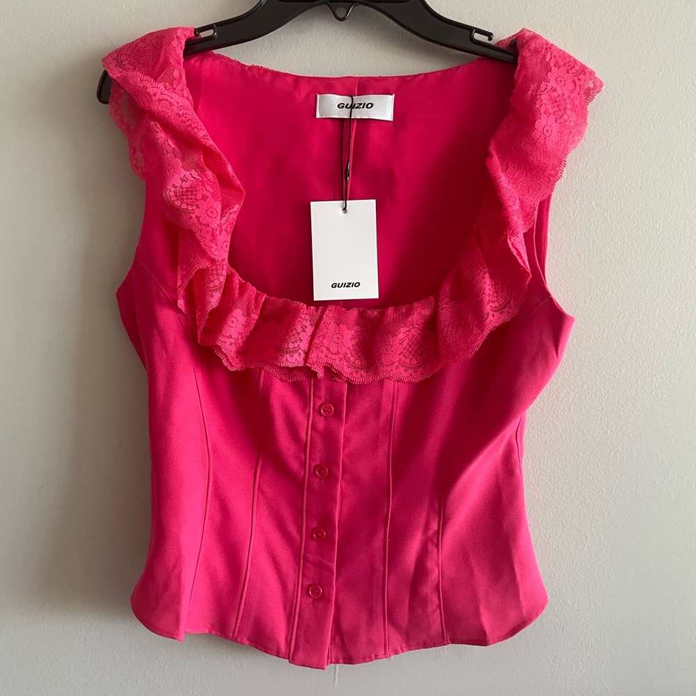 GUIZIO Paloma Lace Top - Fatale Pink XS - Picture 2 of 6